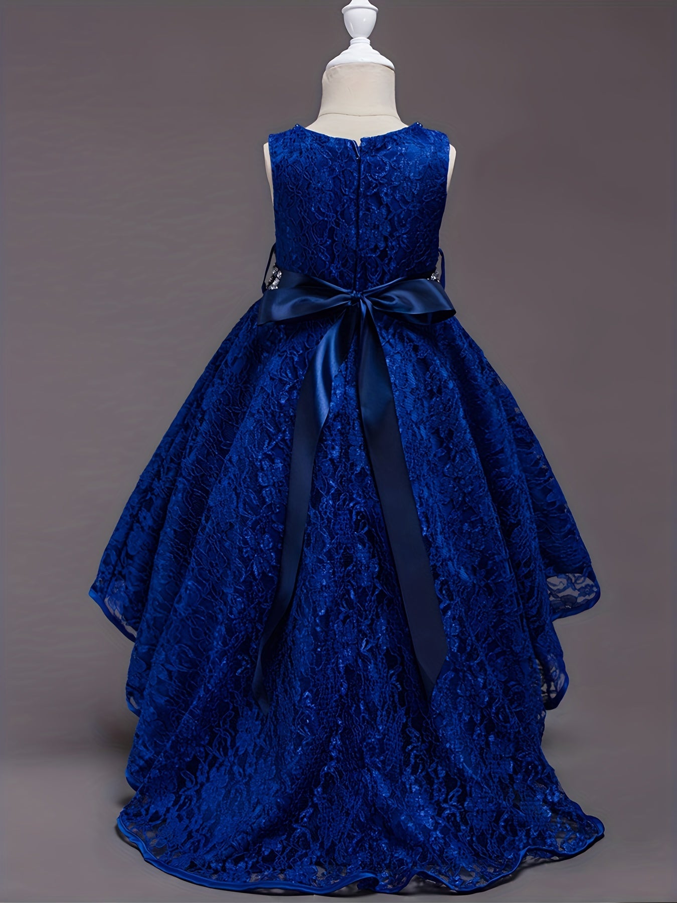 Girls Sleeveless Puffy Princess Dress Tulle Lace Beaded Rhinestone