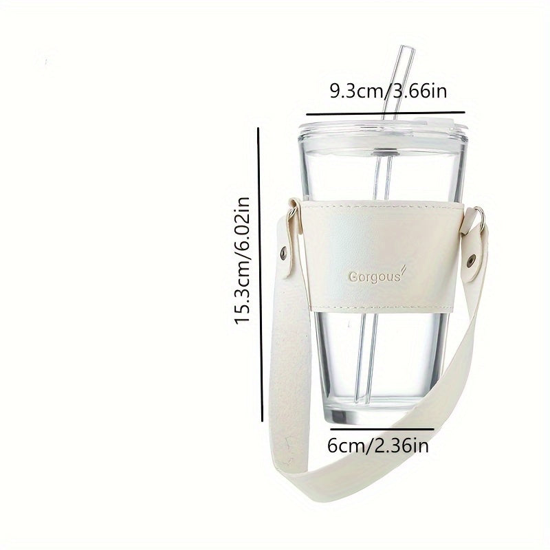 450ml Straw Glass Cup with Lids & Holder - Portable Water Cup