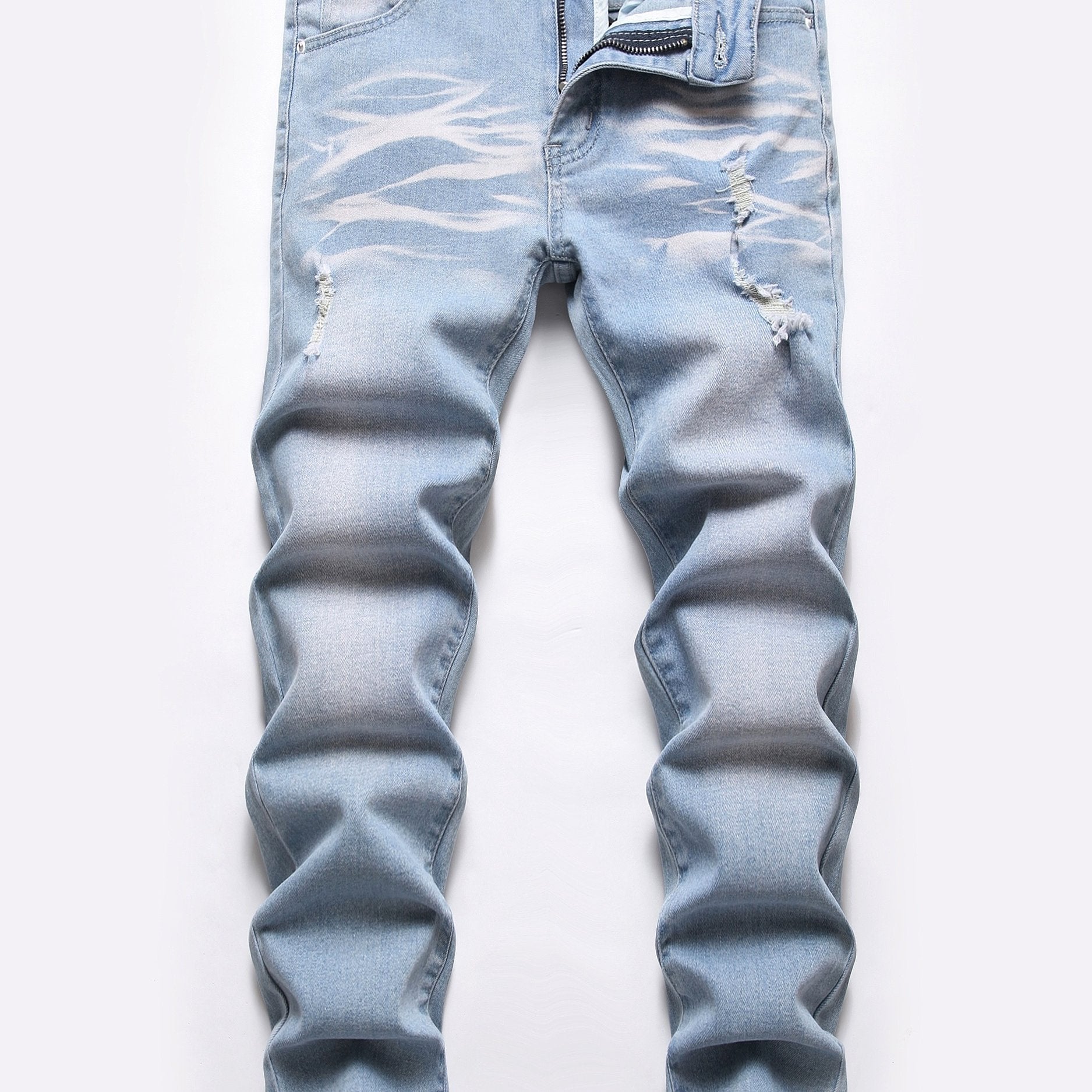 Boys Ripped Distressed Stretch Jeans Skinny Slim Fit Washed Denim Pants