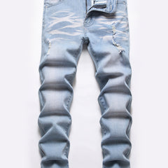 Boys Ripped Distressed Stretch Jeans Skinny Slim Fit Washed Denim Pants
