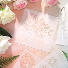 16pcs Reusable Flower Stencils with Metal Ring - DIY Painting Templates