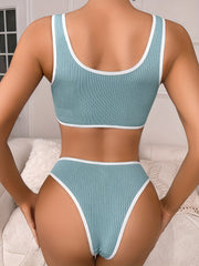 Ribbed Bra & Panties Lingerie Set Full Coverage & Comfortable Push Up Bra
