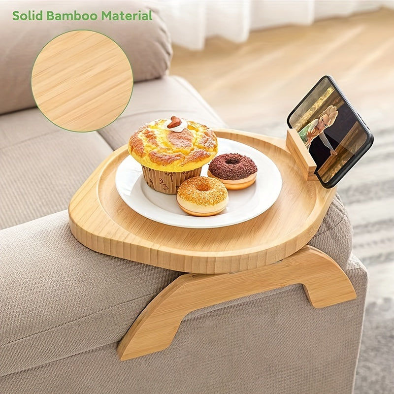Non Slip Wooden Sofa Tray with Rotating Phone Holder - Armrest Table