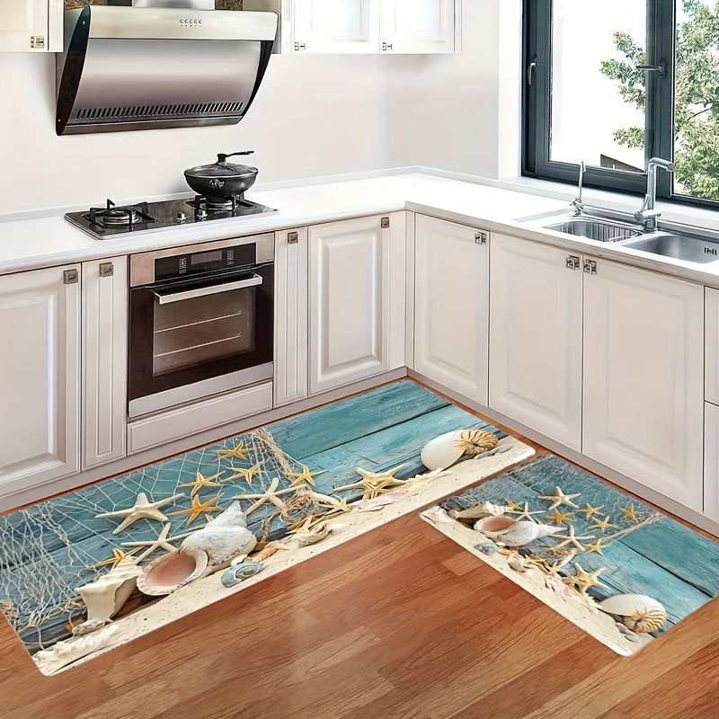 Soft Starfish Print Kitchen Rug Waterproof Non Slip Mat