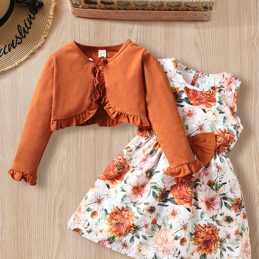 Boho Floral Tank Dress Short Cardigan Set for Fall