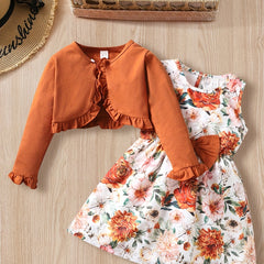 Boho Floral Tank Dress Short Cardigan Set for Fall