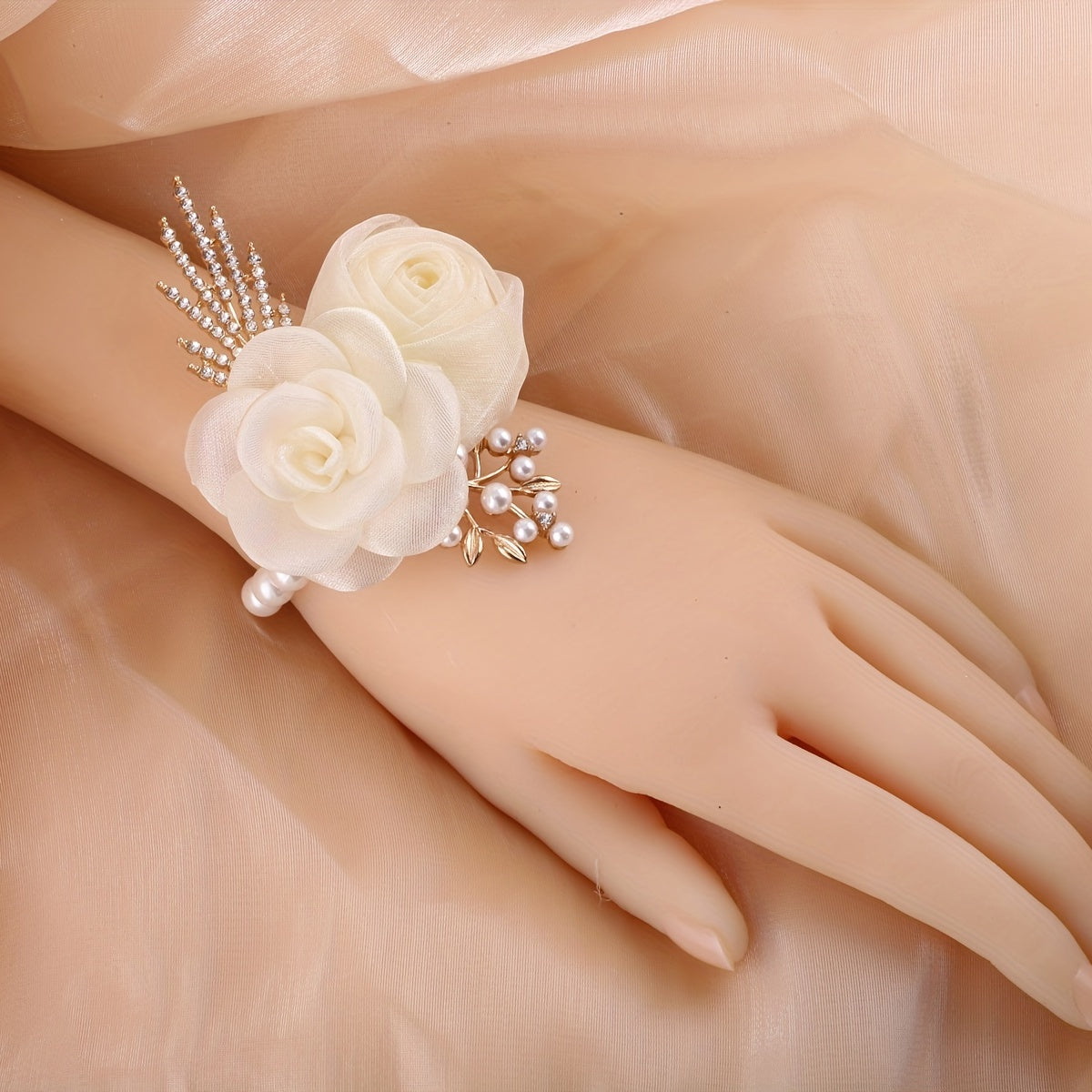 Mesh Flower Pearl Hair Clip Rhinestone Accessory
