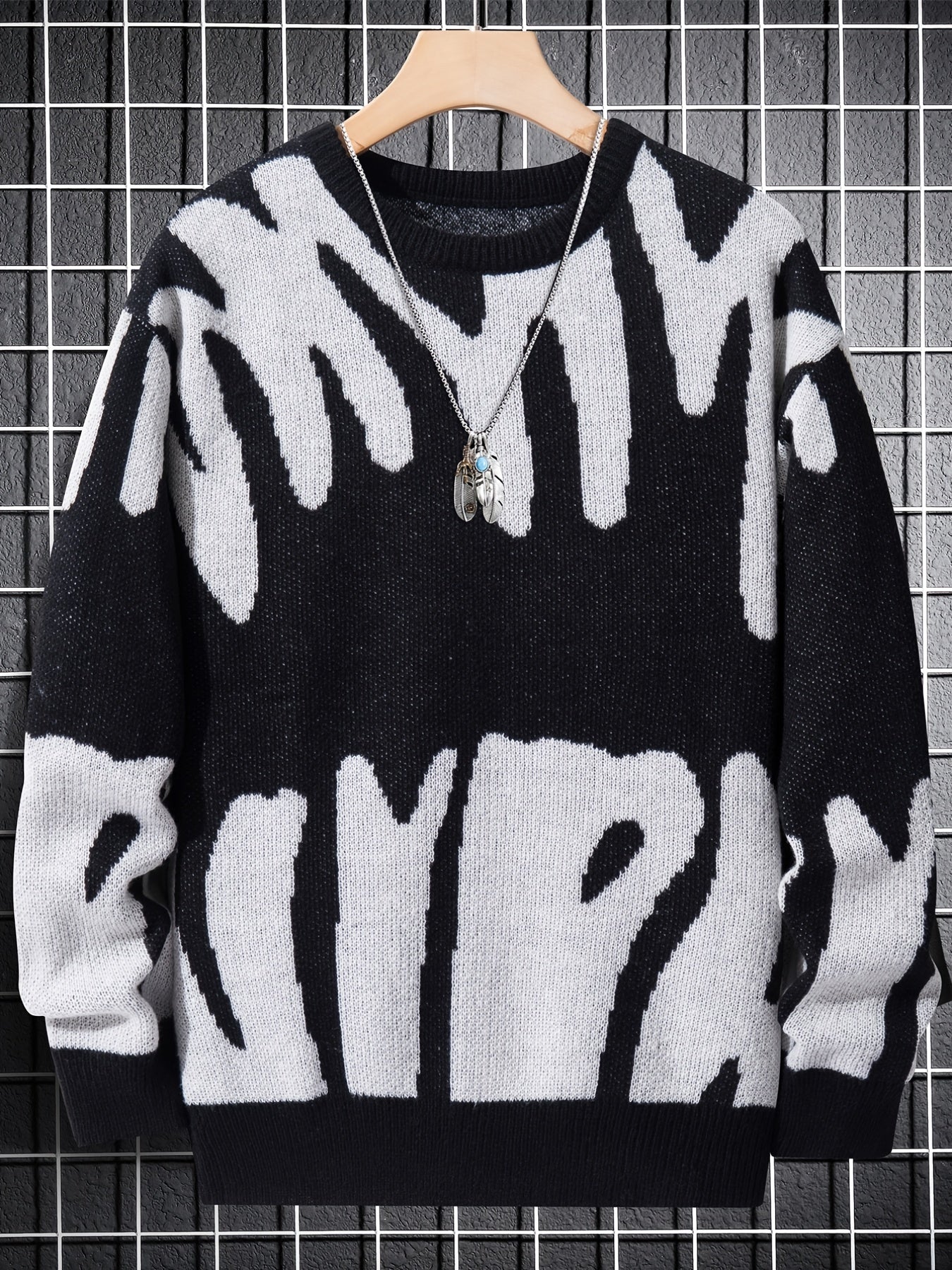 Men's Abstract Graphic Sweater Casual Pullover for Fall and Winter