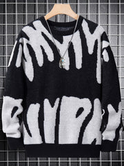 Men's Abstract Graphic Sweater Casual Pullover for Fall and Winter