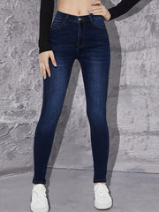 High Rise Dark Skinny Jeans High Waist Plain Stretchy Tight Fit Denim Pants