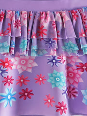 Girls 2-Piece Swimsuit Cartoon Flowers Top & Tutu Skirt Swimwear Set