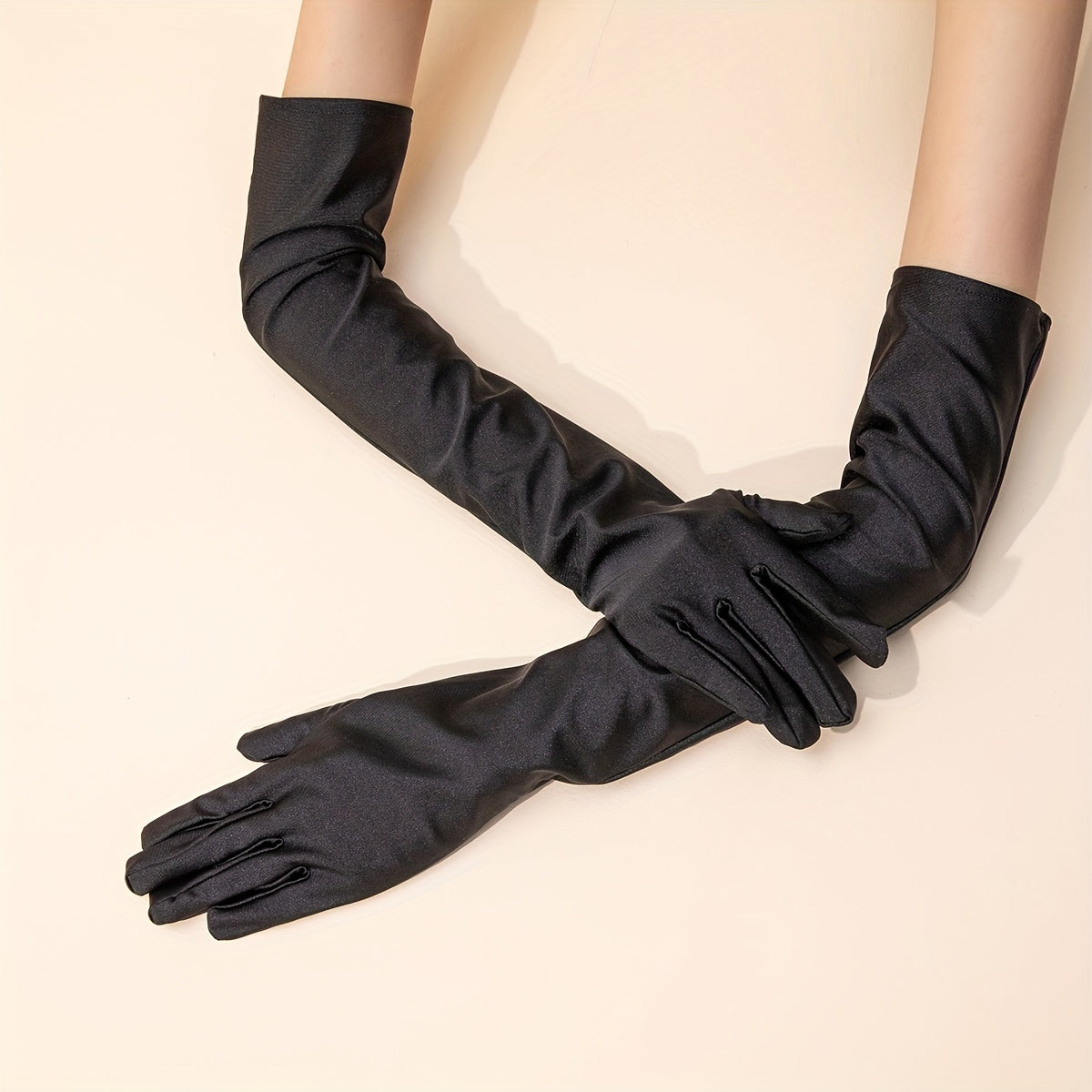 Pleated Satin Long Gloves for Wedding Bridal Dress