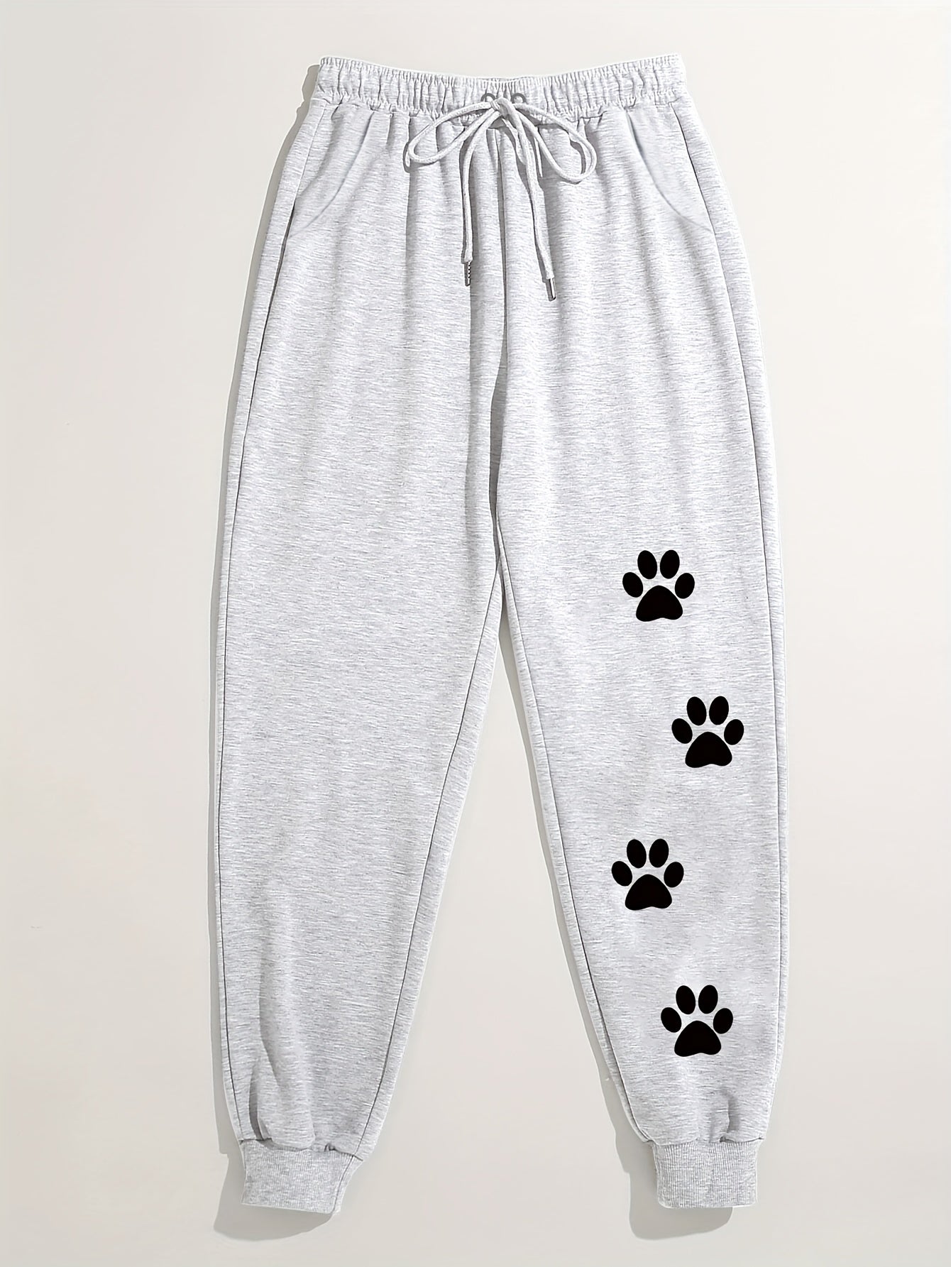 Dog Footprints Print Drawstring Pants Casual Loose Jogger Pants