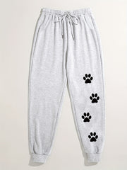 Dog Footprints Print Drawstring Pants Casual Loose Jogger Pants