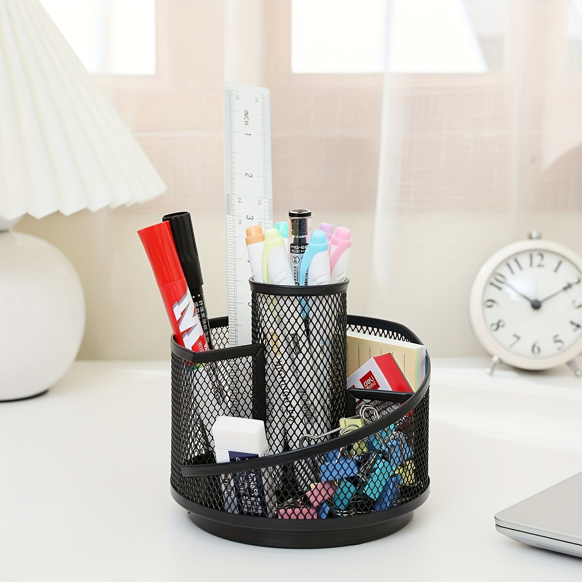 Rotating Pen Holder Mesh Makeup Brush Storage Office Desktop Stationery