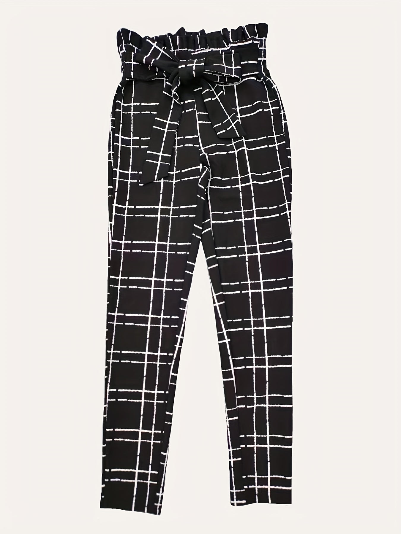 Plaid Print Tie Waist Pants for Women