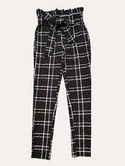 Plaid Print Tie Waist Pants for Women