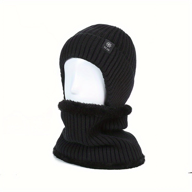 Warm Knitted Beanie Hat & Scarf Set with Ear Protection