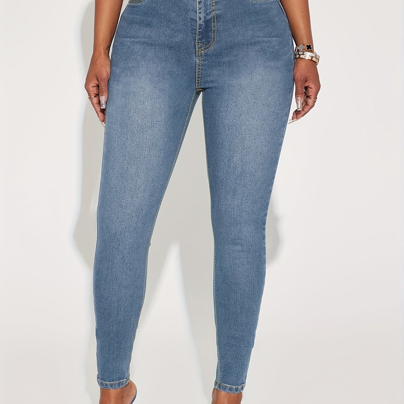 Slim Fit Skinny Jeans Slash Pockets High Stretch Casual Tight Jeans