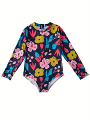 Girls Long Sleeve One Piece Swimsuit Beach Sun Protection