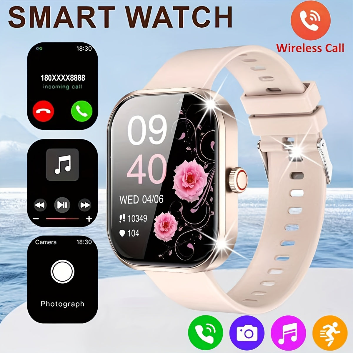 Unisex Smartwatch 4 HD Display Wireless Calling 100 Sports Modes