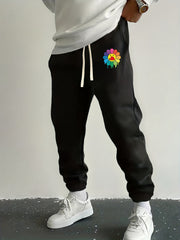 Flower Print Drawstring Sweatpants Loose Fit Casual Joggers for Spring Autumn