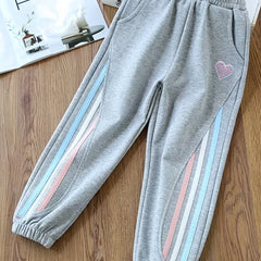 Girls Striped Print High Waist Sweatpants With Pockets