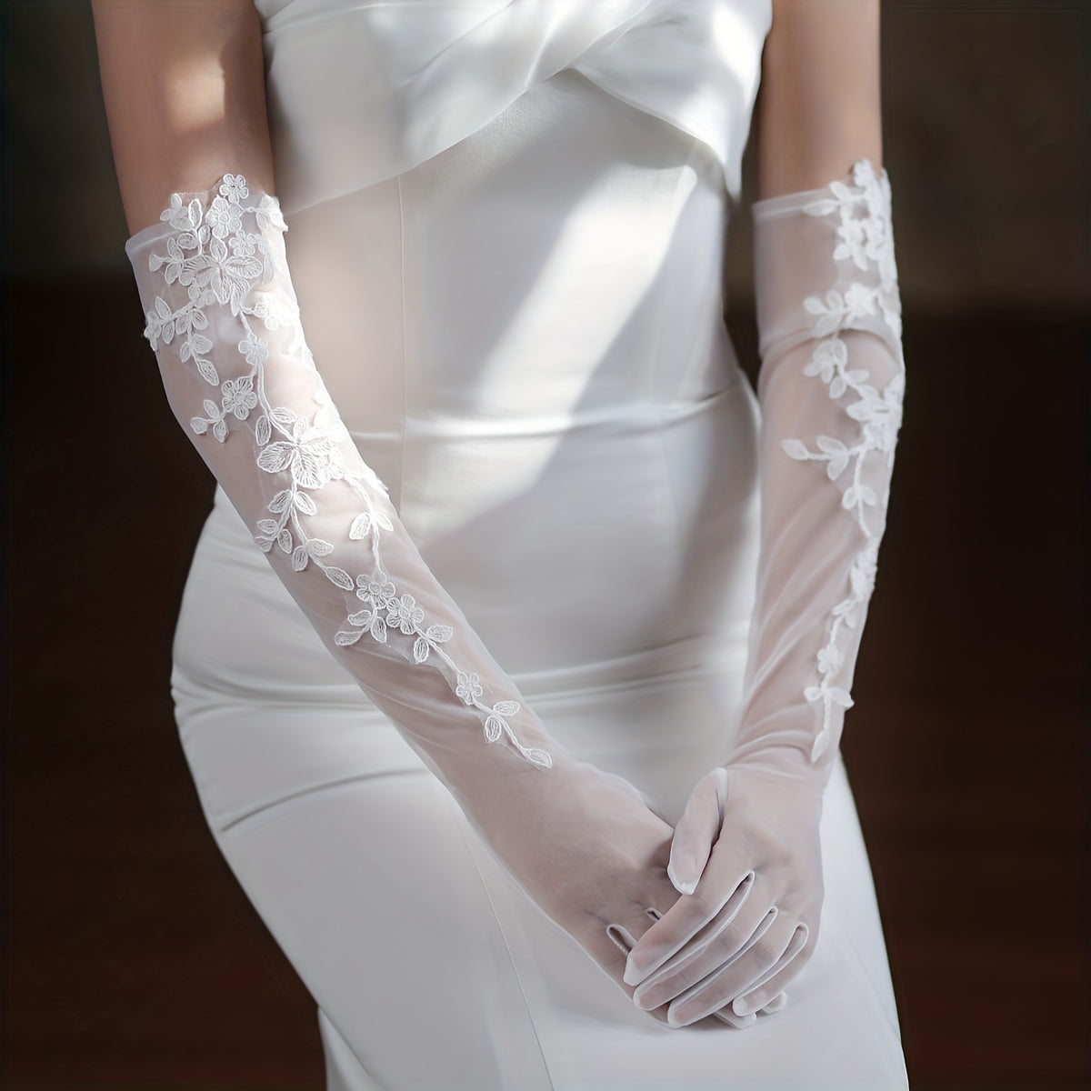 Floral Lace Gloves Bridal Wedding Prom Dress Up Accessories