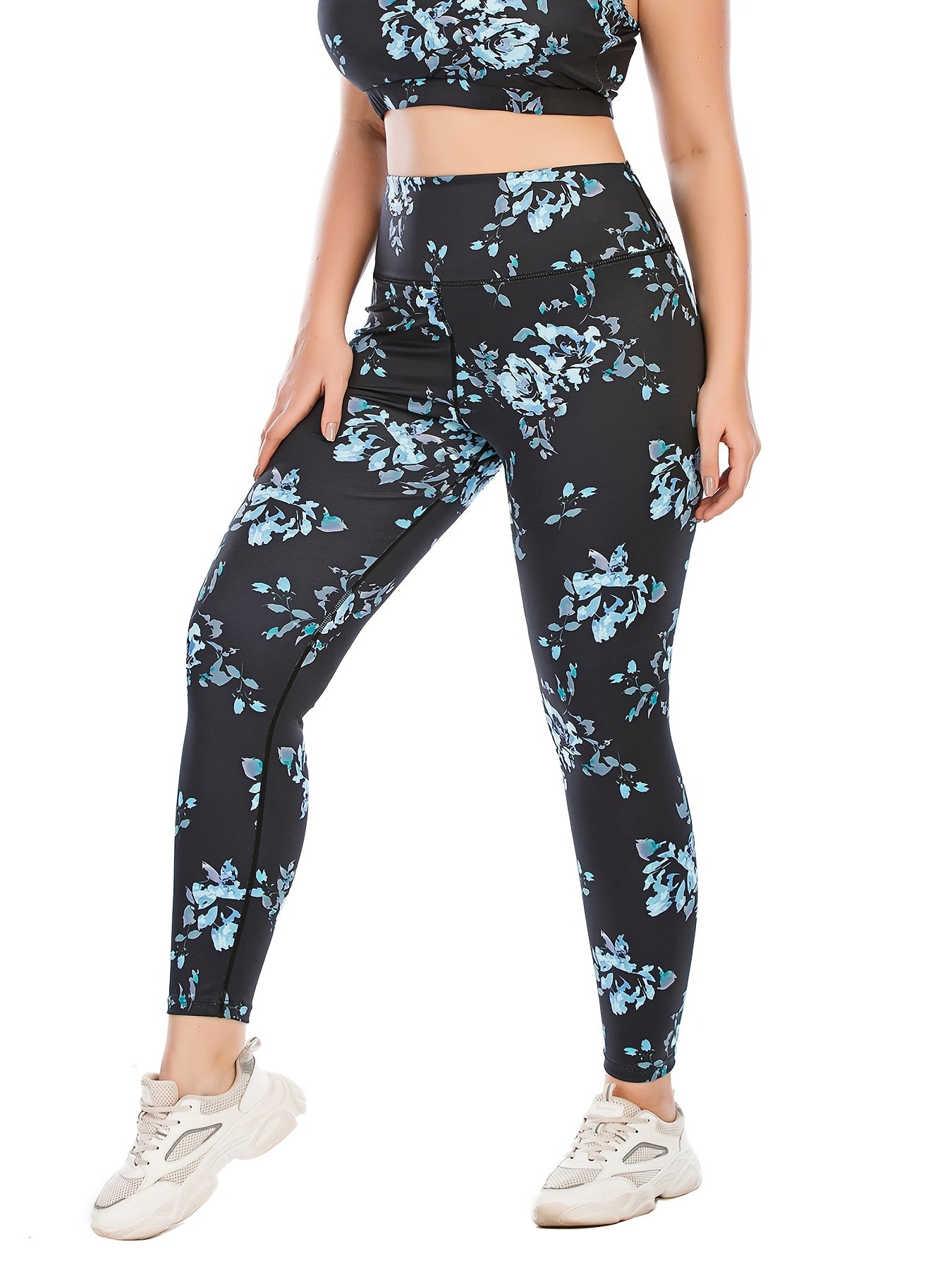 Floral Print Yoga Leggings With Pocket Plus Size