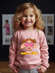 Girls Girl Pattern Crew Neck Long Sleeve Sweatshirt For Spring Fall