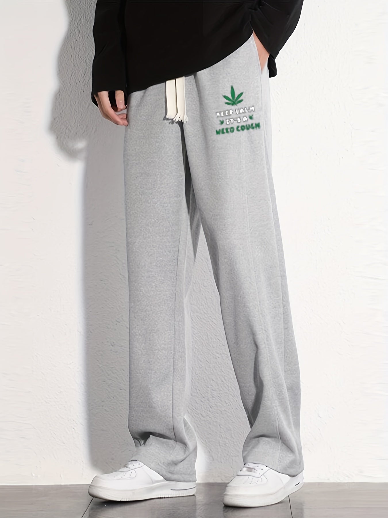 Leaf Graphic Print Men's Jogger Pants for Spring/Fall