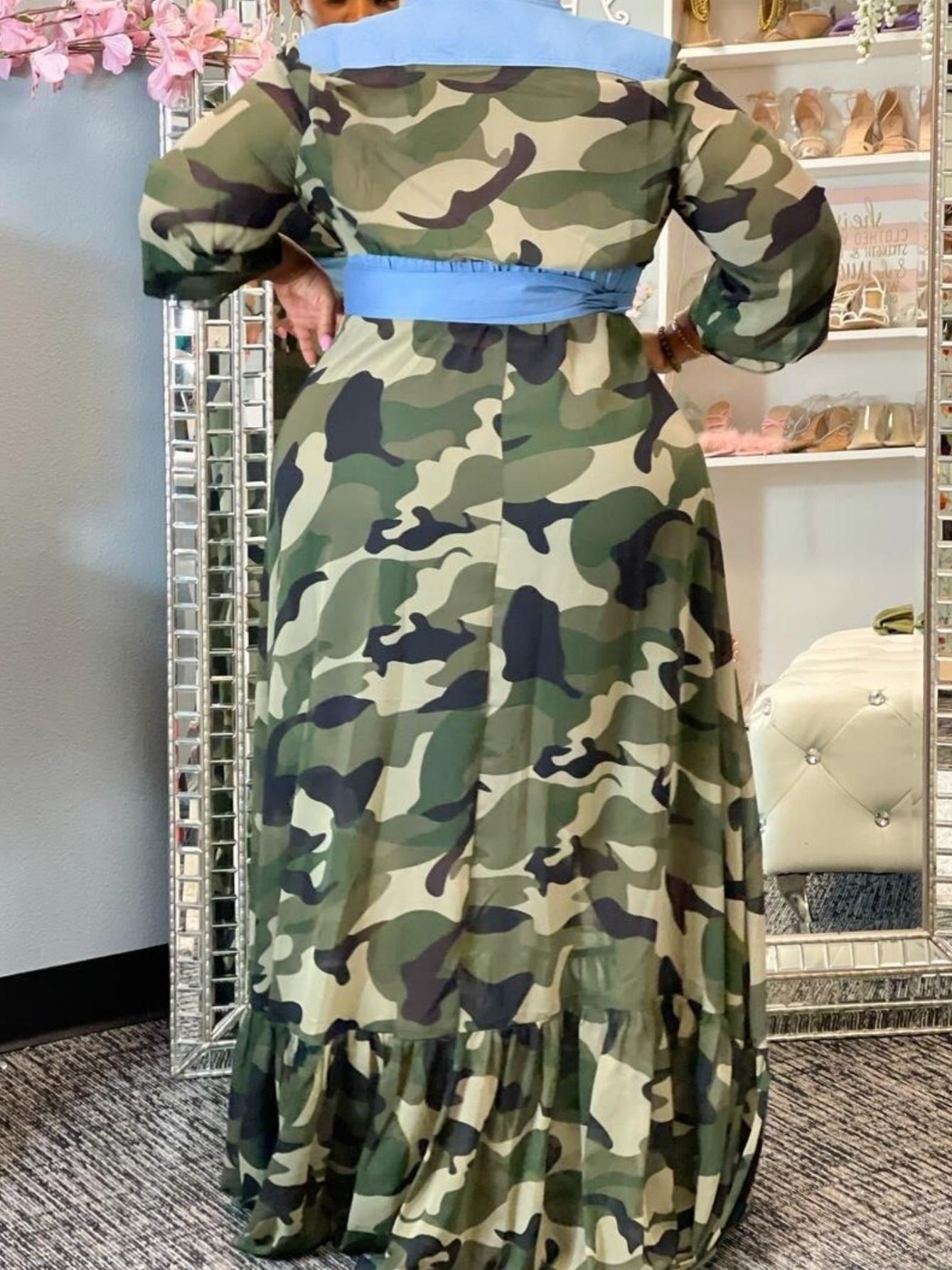 Camo Print Long Sleeve Maxi Shirt Dress