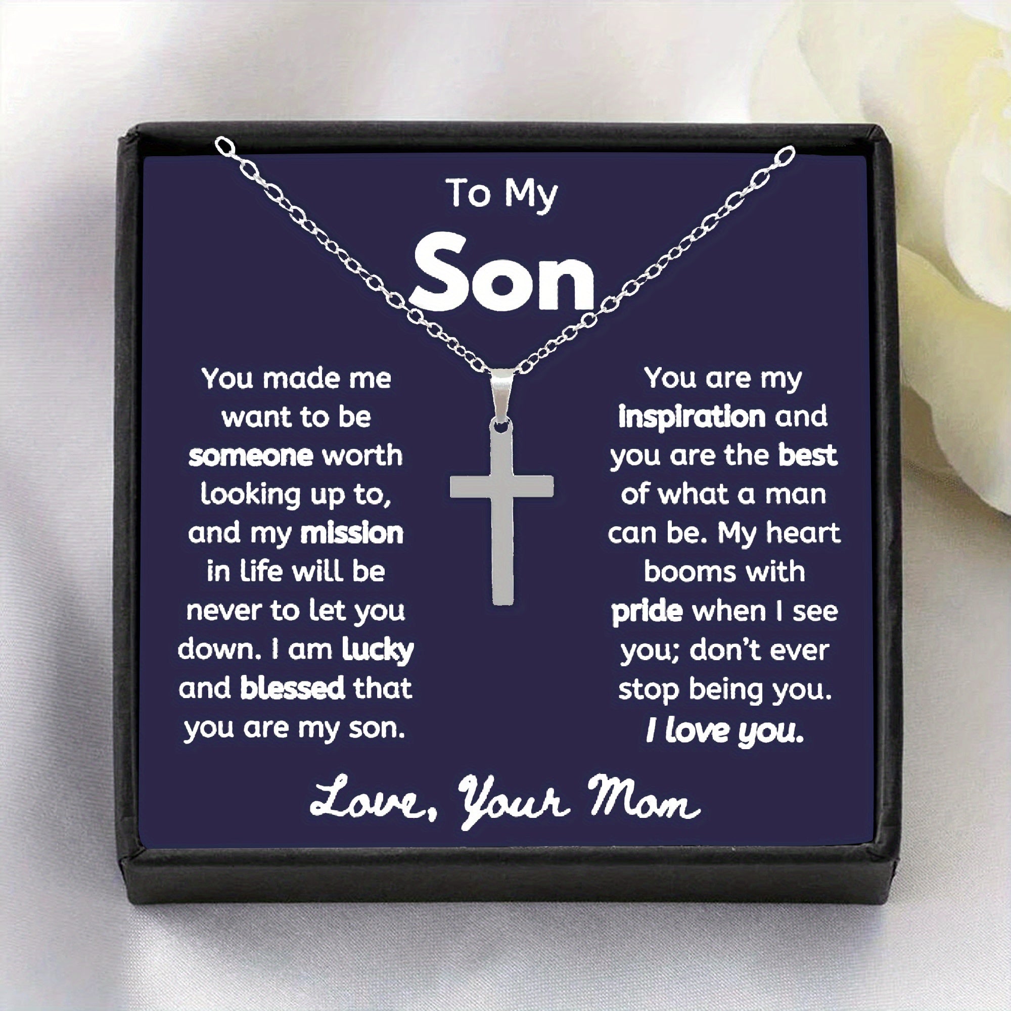 Cross Pendant Necklace With Message Card - Gift For Son