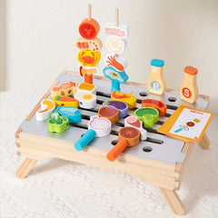 Wooden BBQ Grill Playset with Realistic Food Toys