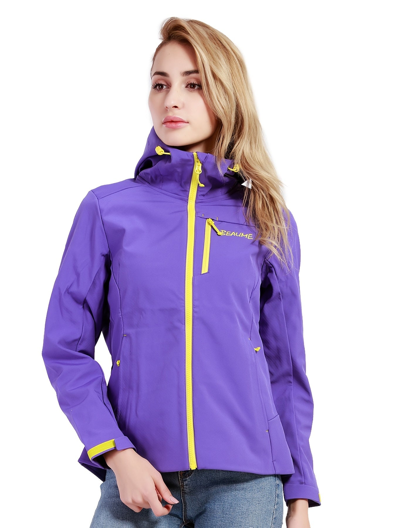 Women's Letter Embroidery Hooded Jacket Softshell Coat