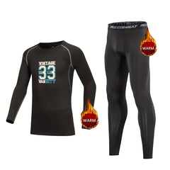 Kids Compression Fleece Sets Number Pattern Long Sleeve Crew Neck P