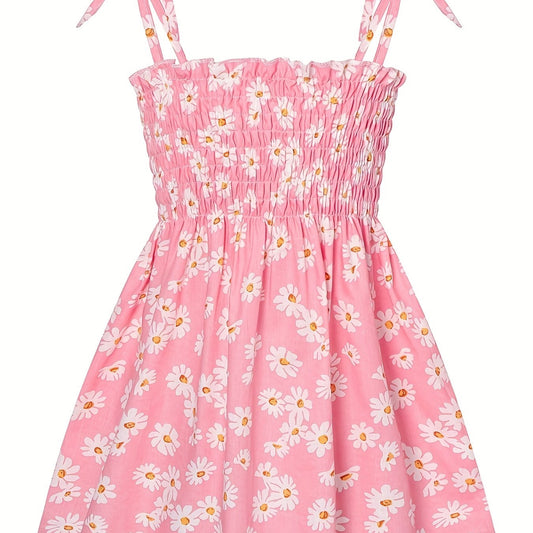 Girls' Daisy Floral Shirred Cami Dress For Party Vacation Outfit