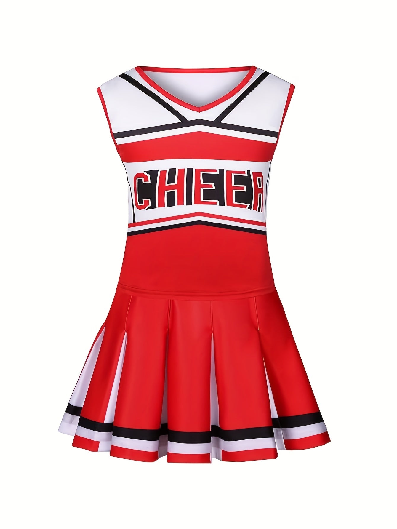 Girls Cheerleader Uniform Set V Neck Sleeveless Top Pleated Skirt Comfy Outfits