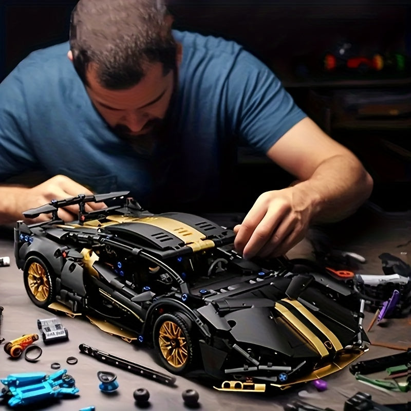 1300pcs Golden Sports Car Model Kit with Golden Accents