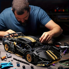 1300pcs Golden Sports Car Model Kit with Golden Accents