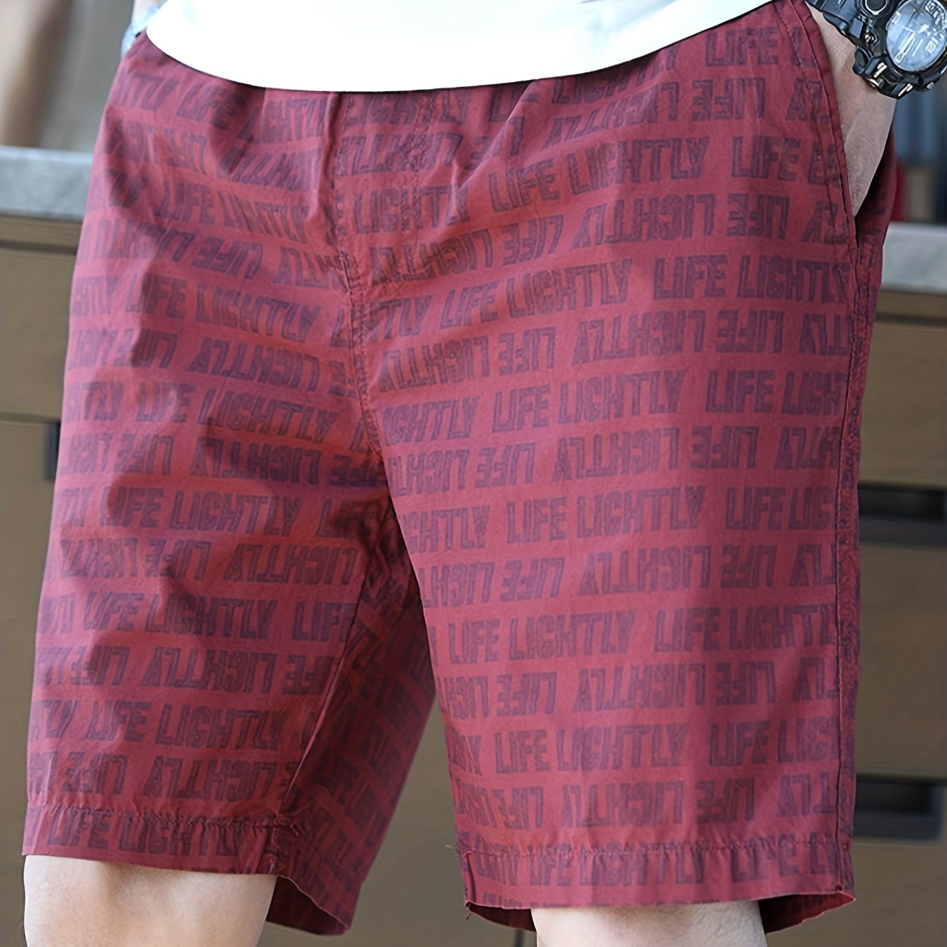 Letter Print Beach Shorts Men's Elastic Waist Drawstring Shorts