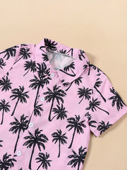 Hawaii Coconut Tree Graphic Print Boys Casual Summer Shirt