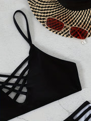 Criss Cross Front Hollow Out 2 Piece Bikini Set