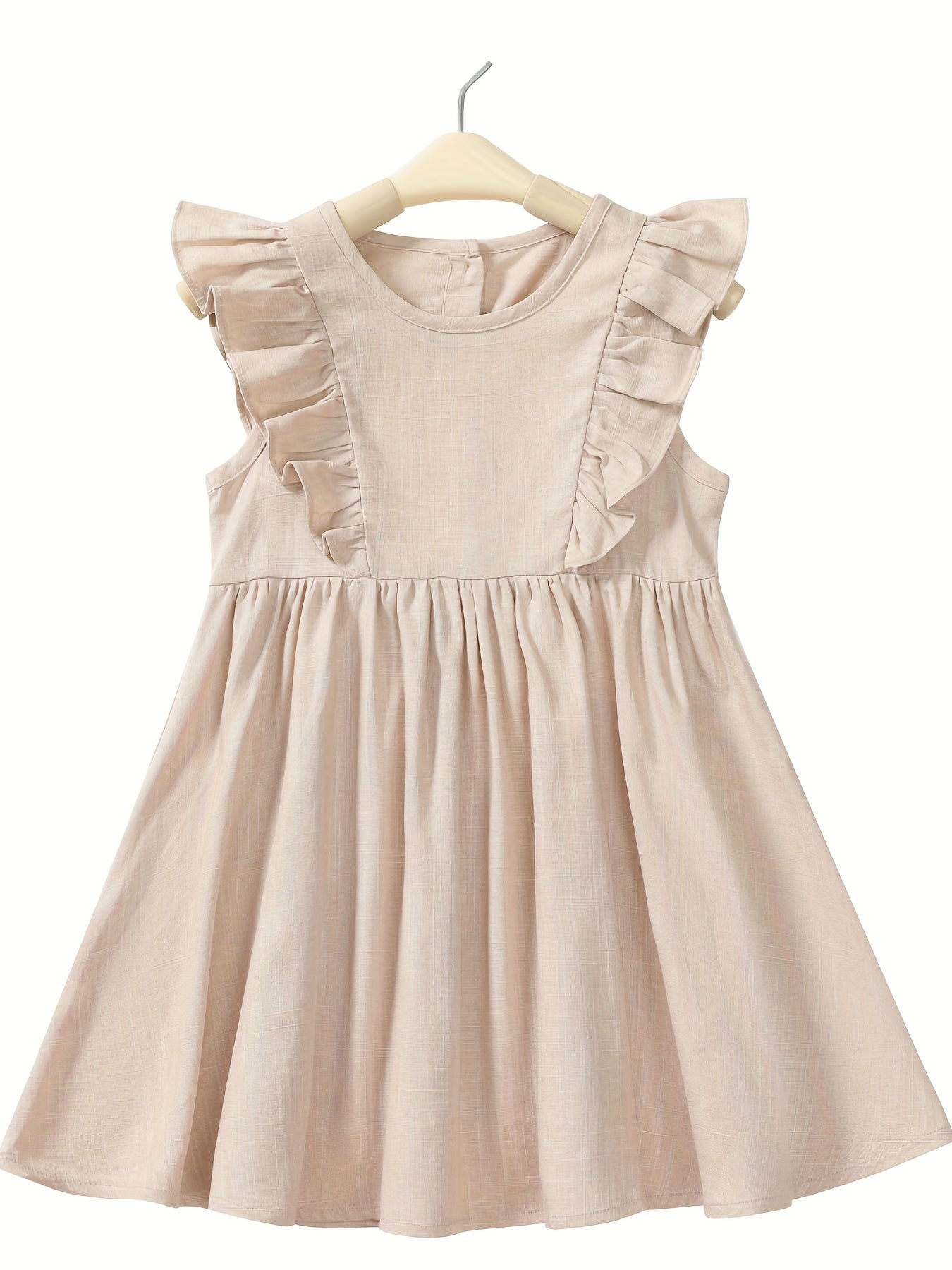 Toddler Girls Sleeveless Pleated Dress Baby Girls Ruffle Trim Casual Dress