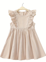 Toddler Girls Sleeveless Pleated Dress Baby Girls Ruffle Trim Casual Dress