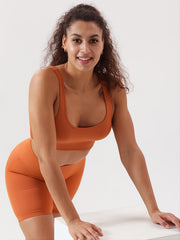 Ribbed Seamless Crop Top & High Waist Shorts Set Women's Activewear