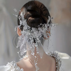 Crystal Beads Flower Veil Sweet Wedding Headwear With Clip Hair Accessories