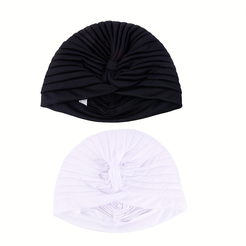 2pcs Knot Crinkle Turban Cap & Headwrap Elastic Head Scarf Bonnet