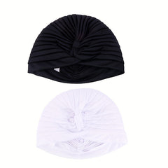 2pcs Knot Crinkle Turban Cap & Headwrap Elastic Head Scarf Bonnet