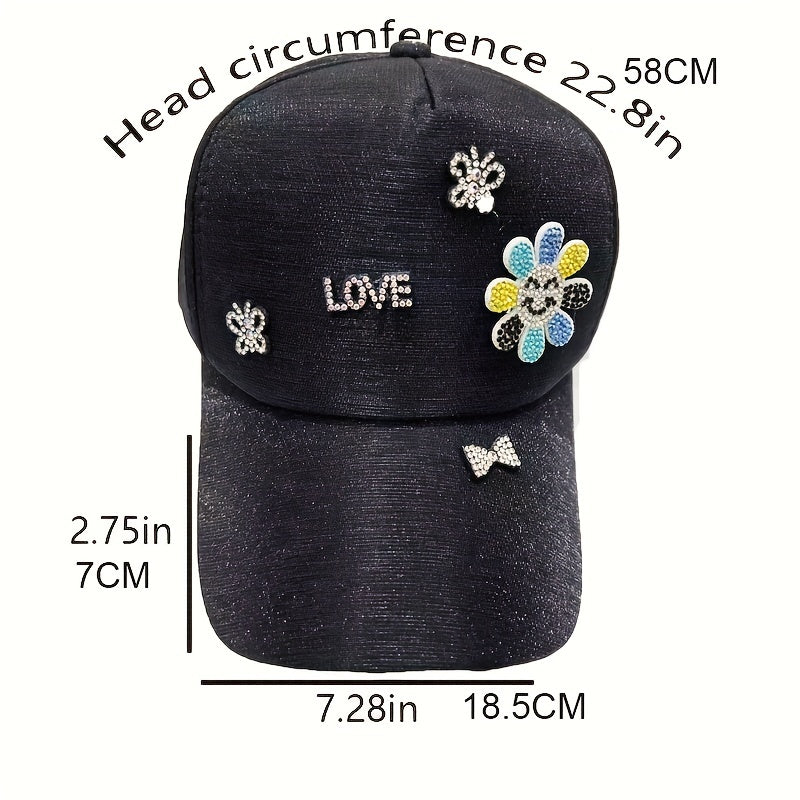 Y2K Rhinestone Cartoon Patch Baseball Cap for Women